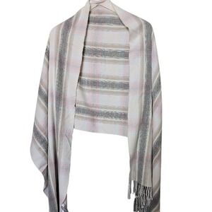 Gap Striped Fringe Wrap Blanket Scarf Cream Grey Pink Tan One Size Acrylic